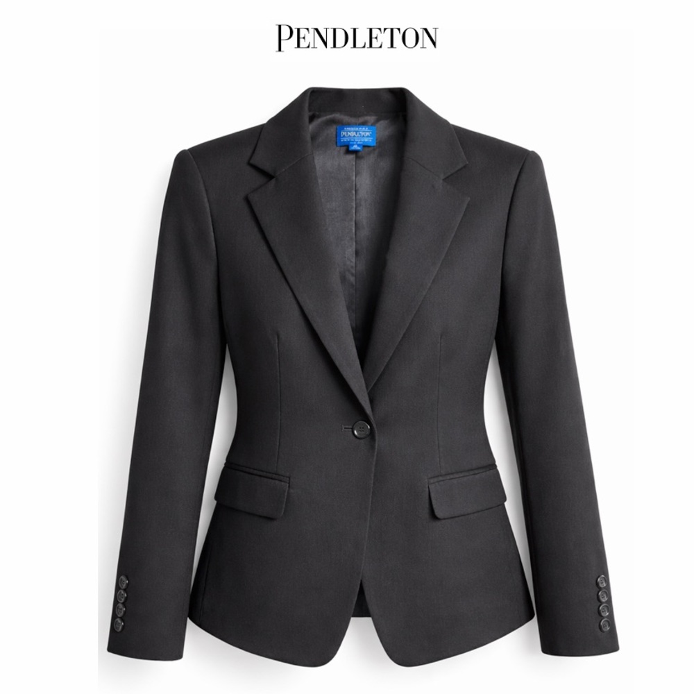 Pendleton Women's Black Blazer 100% Wool Large Quiet Luxury